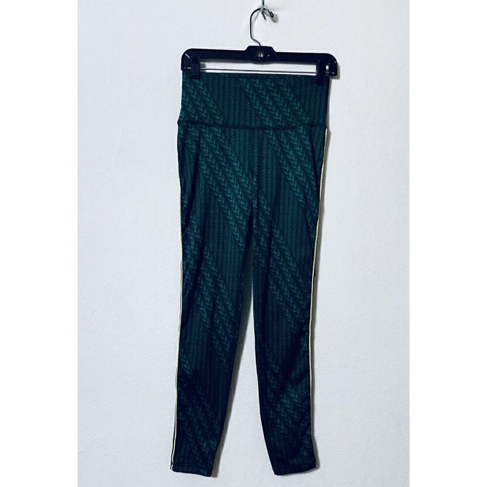 Aerie Womens Medium Leggings Green Braided Print Yellow Stripe Stretch Yoga